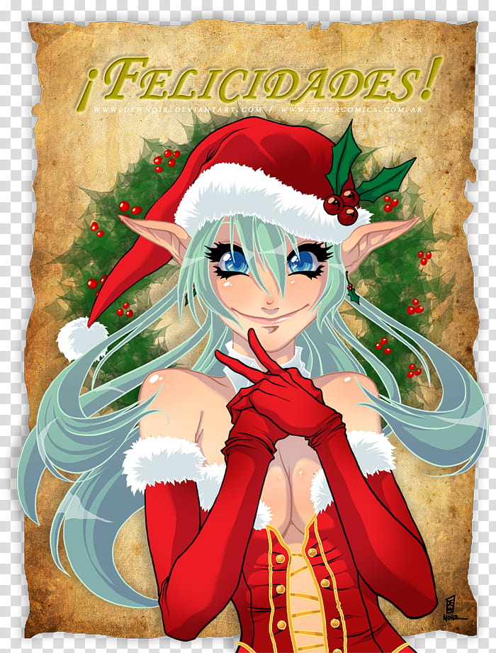 FELICIDADES, female Christmas elf transparent background PNG clipart