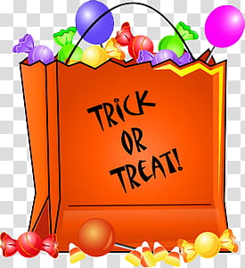 Halloween, orange trick or treat paper bag graphic transparent background PNG clipart