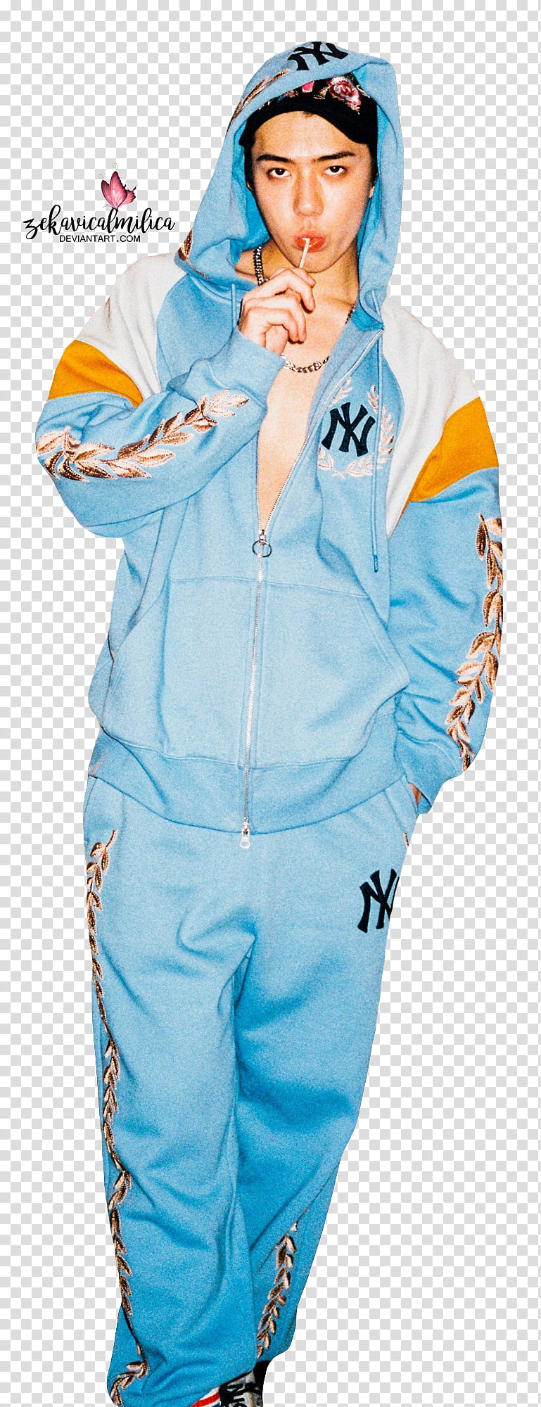 EXO Sehun MLB, men's blue full-zip hoodie transparent background PNG clipart