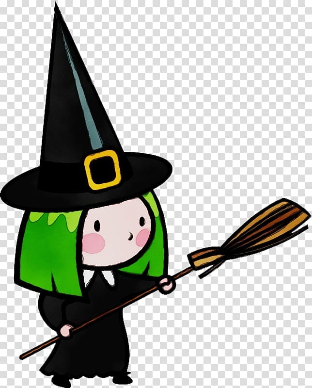 broom witch hat cartoon costume hat, Watercolor, Paint, Wet Ink, Headgear, Fictional Character transparent background PNG clipart