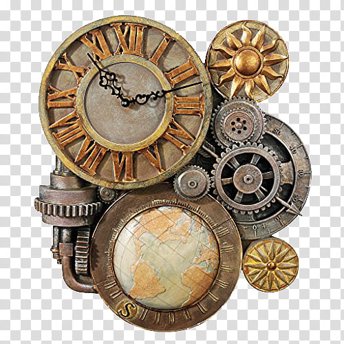 Steampunk, brown, black, and gray clock illustration transparent background PNG clipart