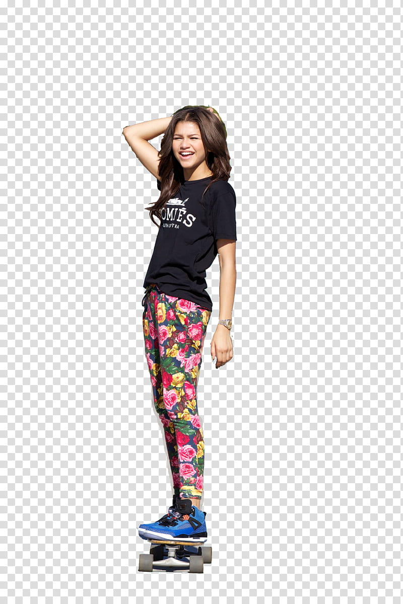 Zendaya Coleman, woman rides skateboard transparent background PNG clipart