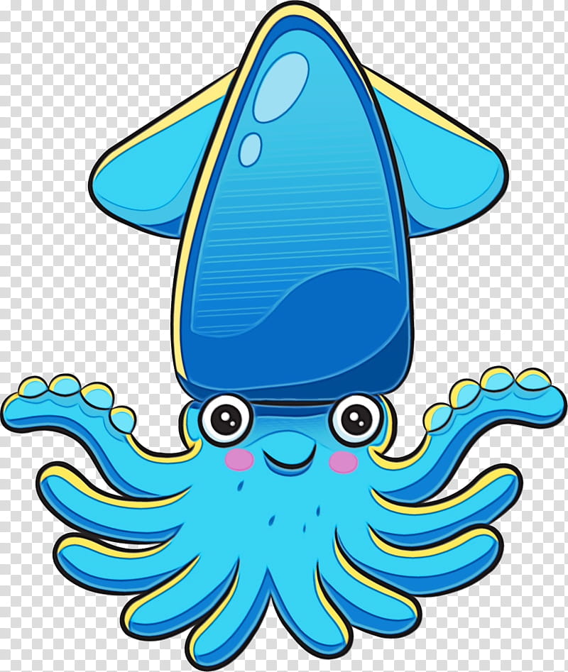 water aqua turquoise octopus, Watercolor, Paint, Wet Ink, Marine Invertebrates transparent background PNG clipart