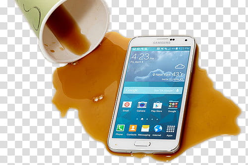 DVL PRY S, white Samsung Galaxy Android smartphone with scattered coffee transparent background PNG clipart