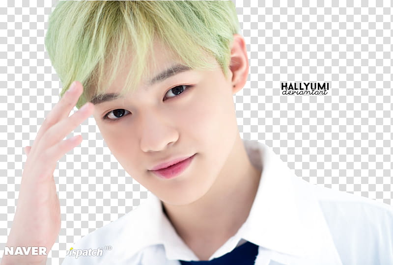Chenle WE GO UP, male artist wearing white collared top transparent background PNG clipart