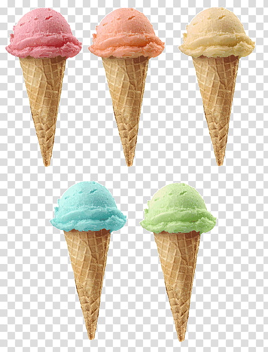 Ice Cream, five assorted-color ice creams transparent background PNG clipart