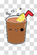 Comida Kawaii en zip, brown drinks with slice of lemon illustration transparent background PNG clipart