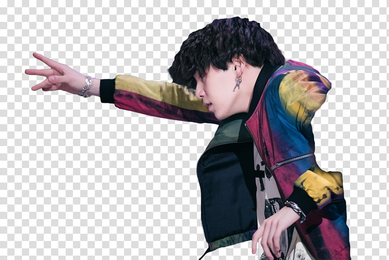 Yoongi BTS, man raising hand transparent background PNG clipart