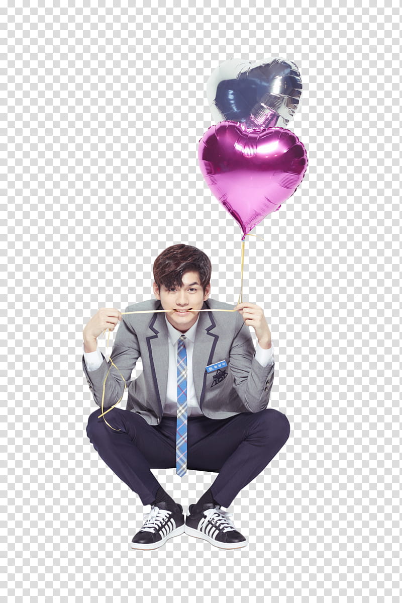 ONG SEONGWOO WANNA ONE , man holding two heart-shaped balloons transparent background PNG clipart