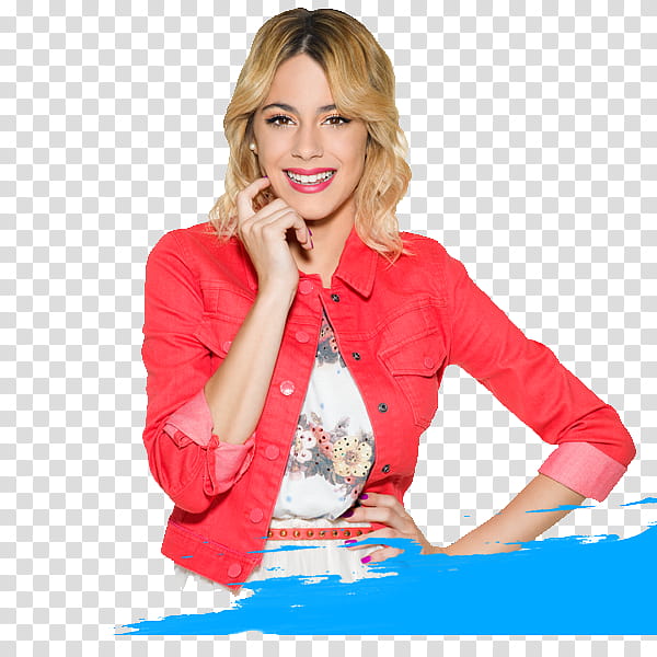 smiling woman with left arm akimbo and right index finger touching her cheek transparent background PNG clipart