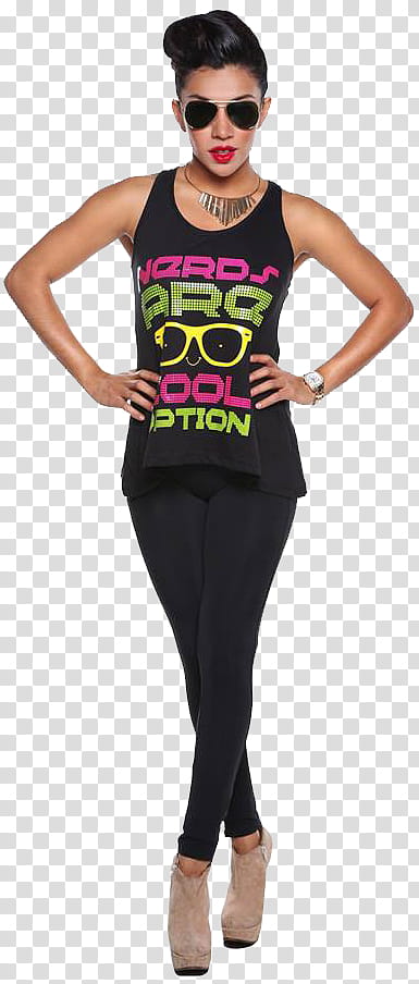 Diana Sanchez, woman wearing black graphic tank top and skinny jeans outfit transparent background PNG clipart