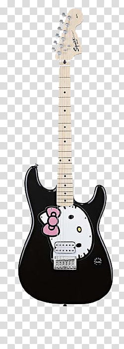 Guitars, black and white Hello Kitty graphic Squier stratocaster guitar transparent background PNG clipart