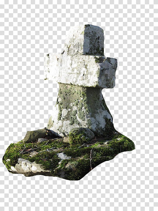 Mossy Cross, grey tomstone transparent background PNG clipart