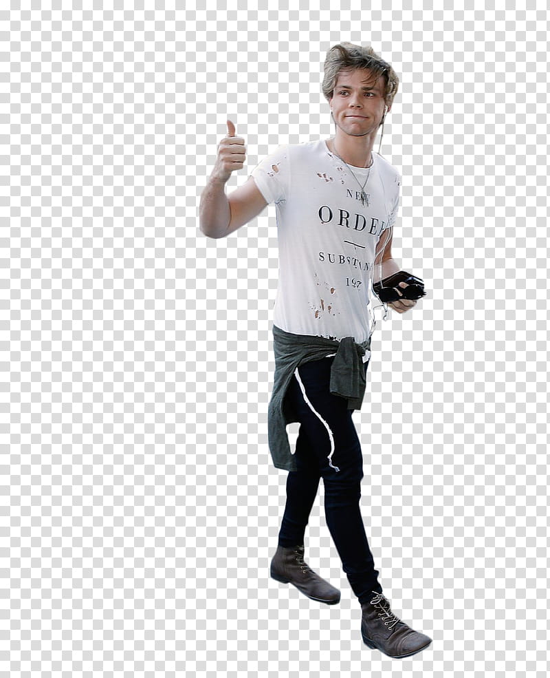 sos , man wearing white shirt and black jeans transparent background PNG clipart