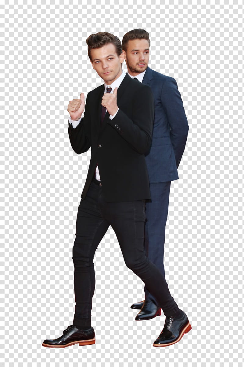 Luois Tomlinson And Liam Payne , two man standing wearing black and blue suits transparent background PNG clipart
