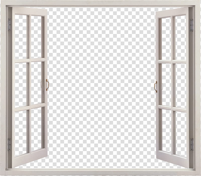 Open window, white-framed glass windows transparent background PNG clipart