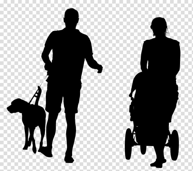 Dog Silhouette, Black And White
, Dog Walking, Standing, Human, Sporting Group, Leash, Obedience Training transparent background PNG clipart