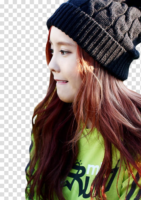 HYOMIN T ARA HQ, woman biting lips wearing black beanie transparent background PNG clipart