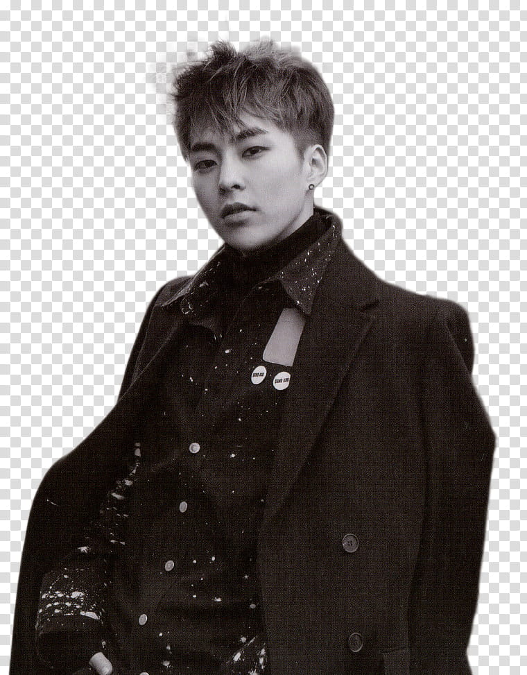 Xiumin EXODUS Concept, grayscale graphy of man wearing coat transparent background PNG clipart