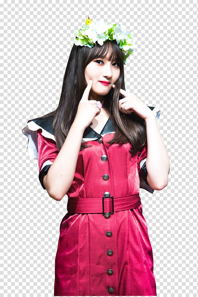 Dreamcatcher Siyeon wearing red and black collared button-up dress smiling transparent background PNG clipart