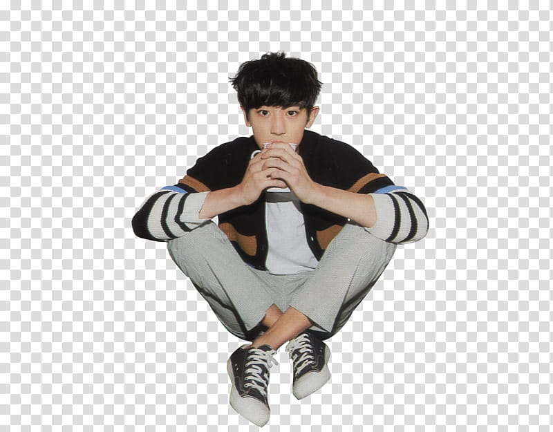 EXO Chanyeol Renders VIVI Magazine , seated man holding mug transparent background PNG clipart