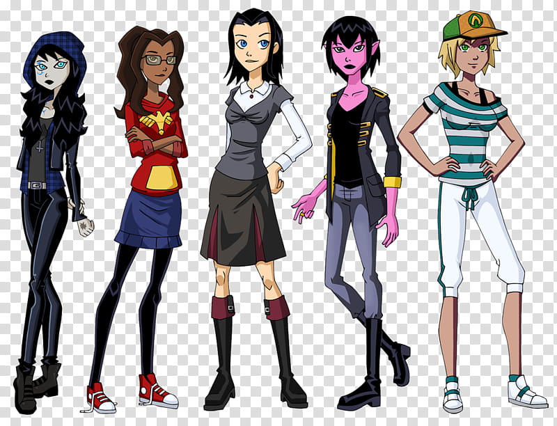 Shield Maidens in Casual Clothes, five women cartoon characters transparent background PNG clipart