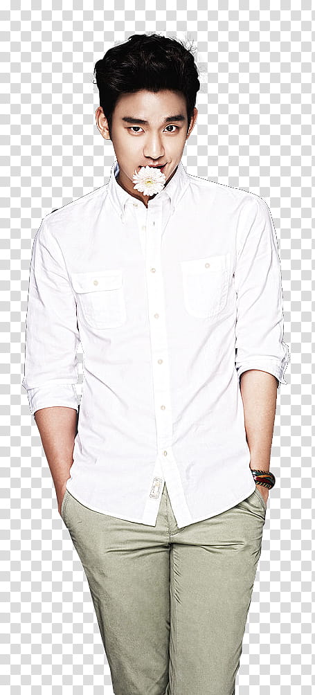 Kim Soo Hyun Renders, man wearing white button-down dress shirt transparent background PNG clipart