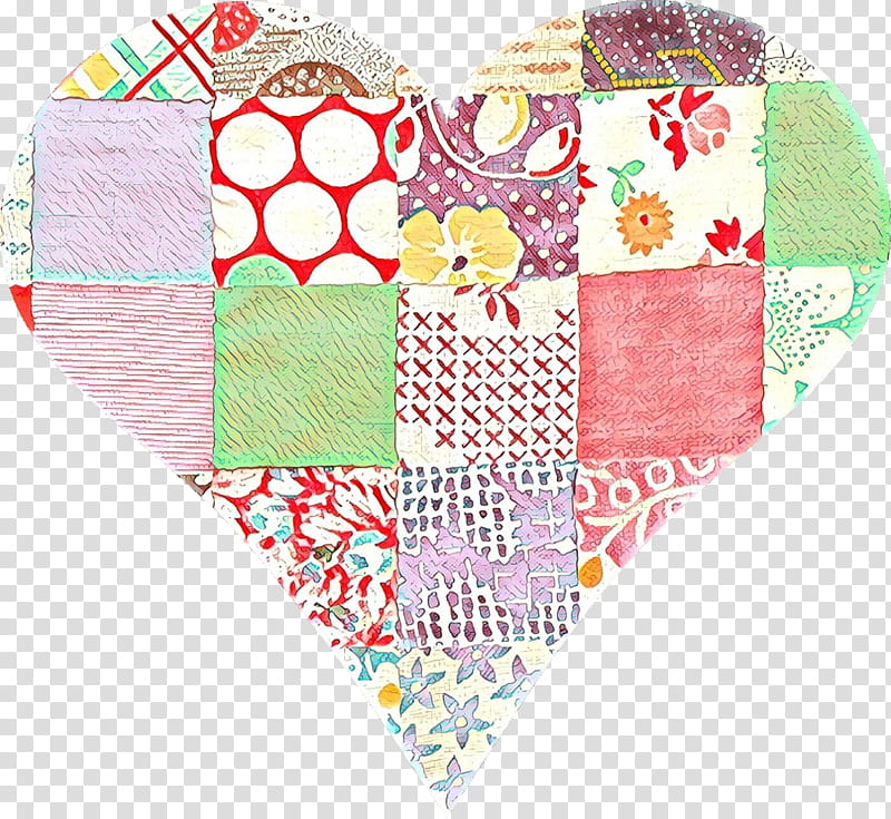 patchwork pattern textile heart line, Cartoon, Quilt, Craft, Visual Arts transparent background PNG clipart