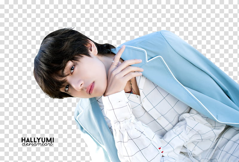 Taehyung BTS TH ANNIVERSARY, Hallyumi wearing blue lapel jacket transparent background PNG clipart