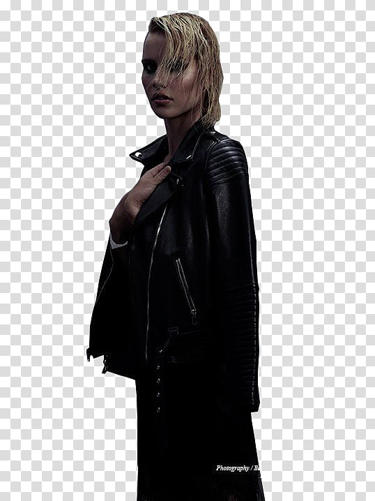 Claire Holt, woman wearing leather jacket transparent background PNG clipart