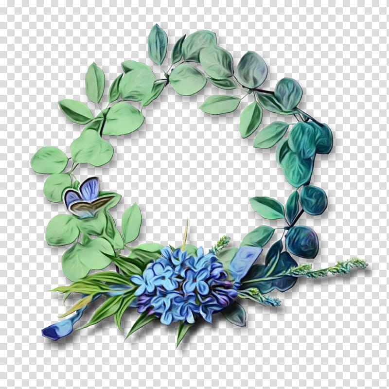 blue fashion accessory leaf plant flower, Watercolor, Paint, Wet Ink, Jewellery, Lei, Brooch, Necklace transparent background PNG clipart