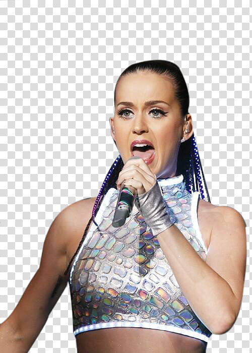 Katy Perry, woman holding microphone transparent background PNG clipart