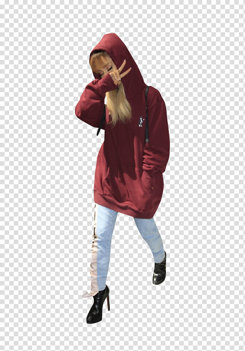 Ariana Grande, red pullover hoodie transparent background PNG clipart