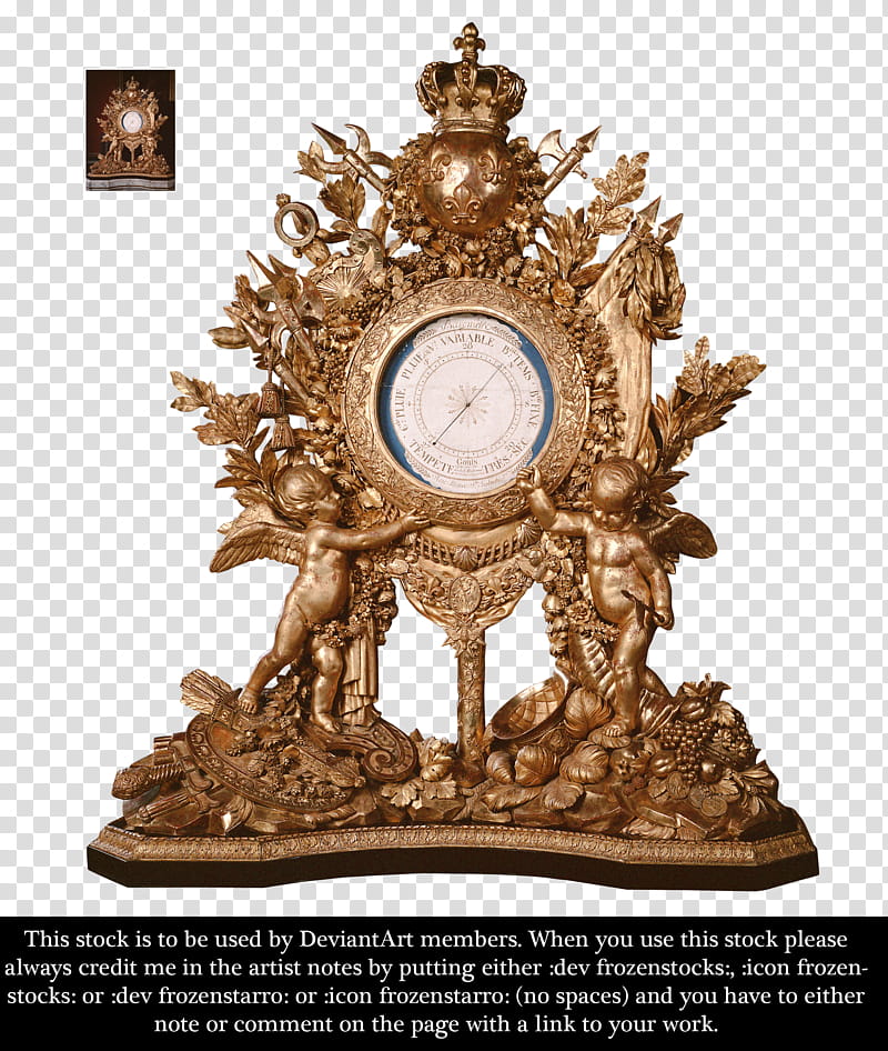 RESTRICTED Versailles Clock, gold crown and cherubs analog table clock transparent background PNG clipart