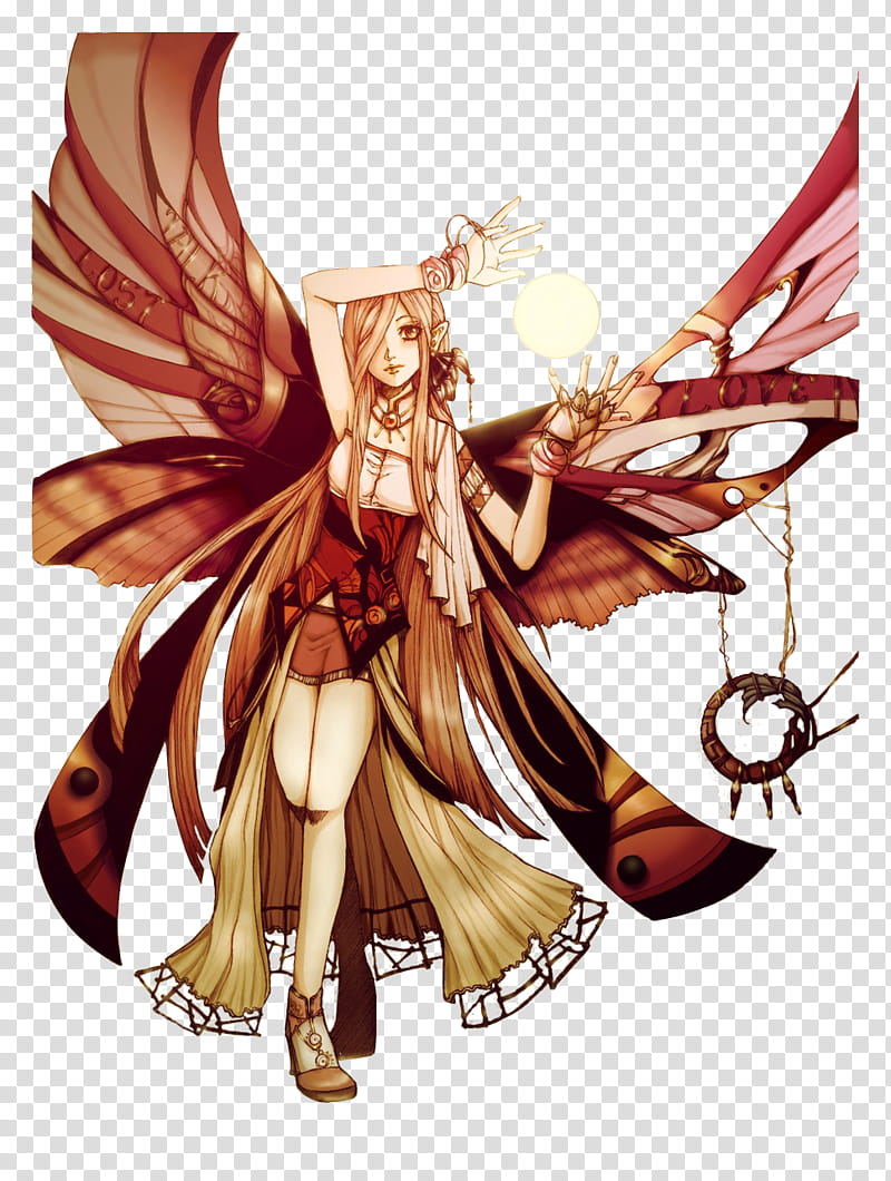 Fairies, female anime character with red wings illustration transparent background PNG clipart