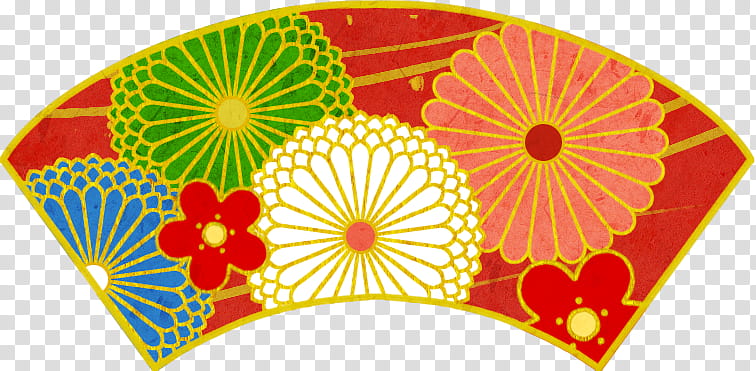 Japanese style set, green and red floral textile transparent background PNG clipart