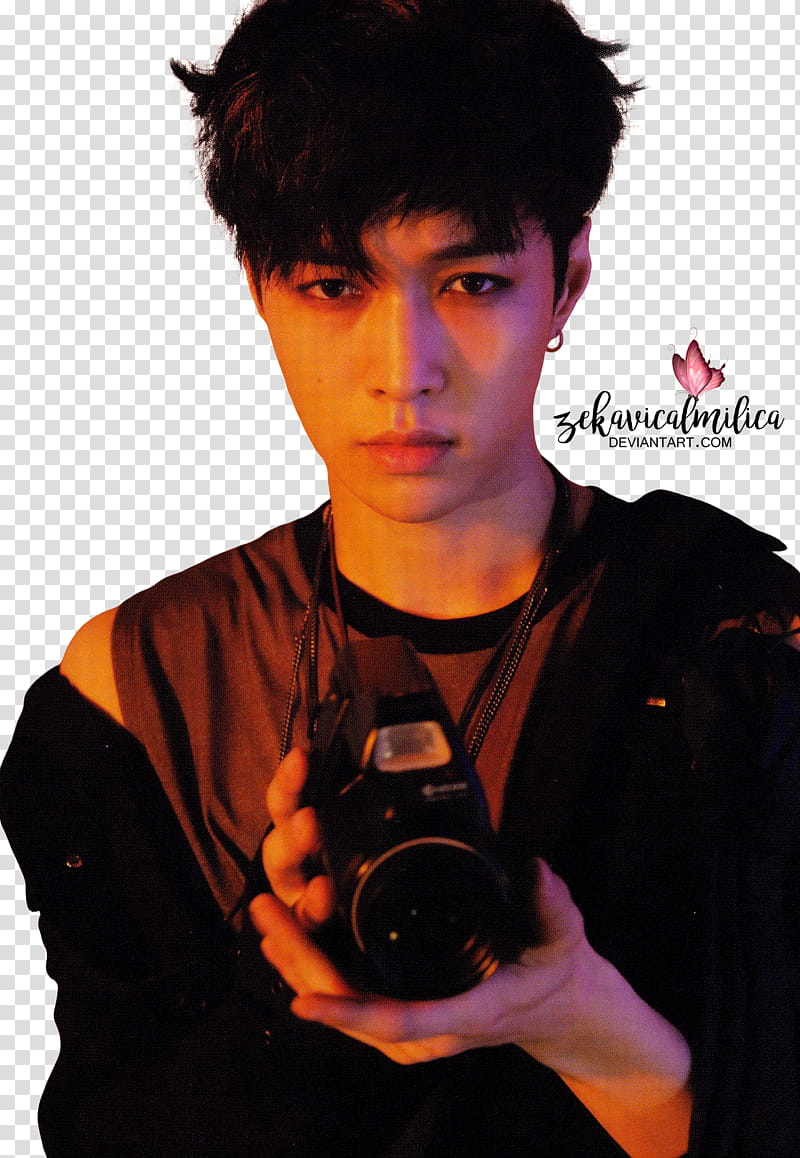 EXO Lay LOTTO, man holding black camera transparent background PNG clipart