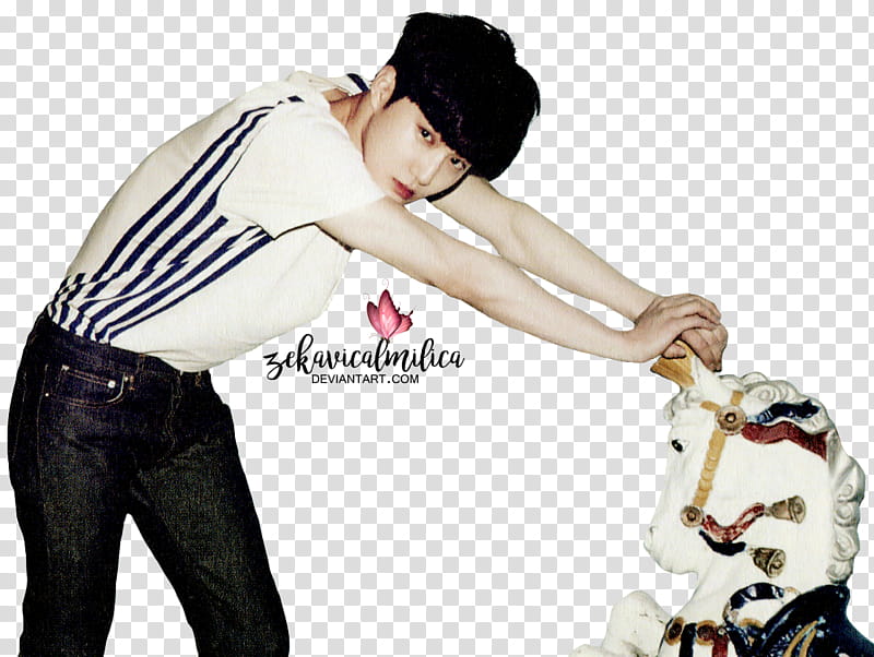 EXO Suho Love Me Right, man pushing white horse statuette transparent background PNG clipart