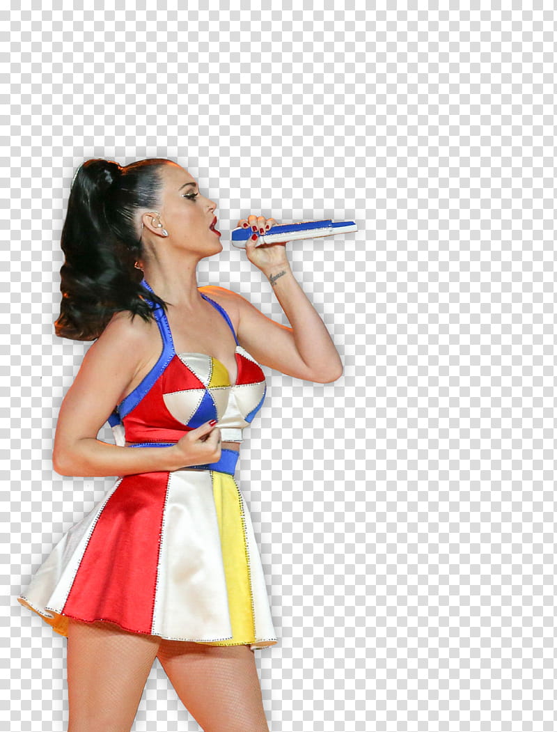 KATY PERRY SUPER BOWL HALF TIME , woman holding microphone transparent background PNG clipart