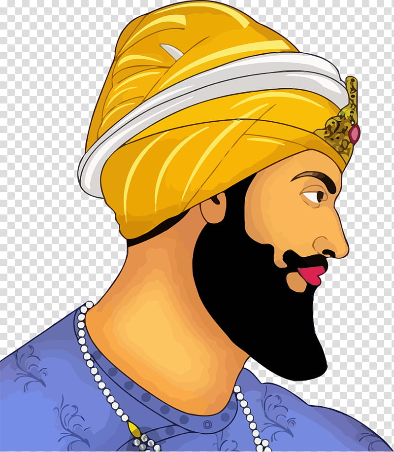 Guru Gobind Singh Jayanti Govind Singh, Yellow, Turban, Cartoon, Dastar,  Headgear, Moustache transparent background PNG clipart | HiClipart