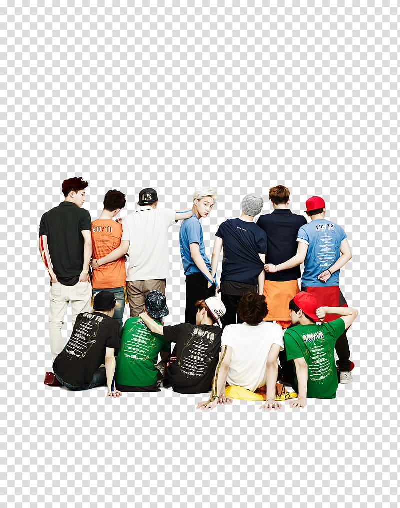 EXO for Kolon Sport cf , group of men sitting and standing transparent background PNG clipart