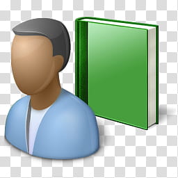 Vista RTM WOW Icon , User, man wearing blue top and green book icon transparent background PNG clipart