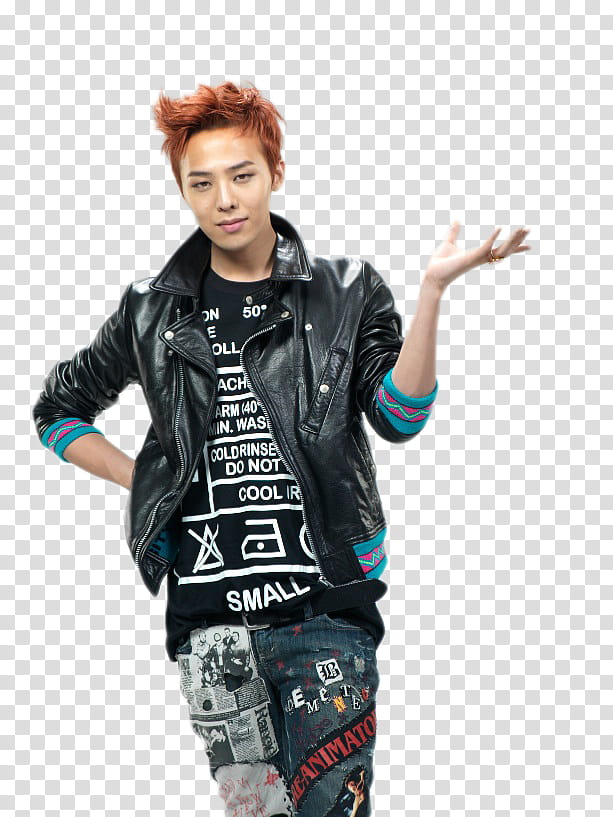 G Dragon Big Bang , man in black leather jacket transparent background PNG clipart