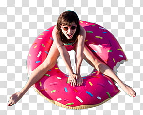 , woman on pink donut floater illustration transparent background PNG clipart