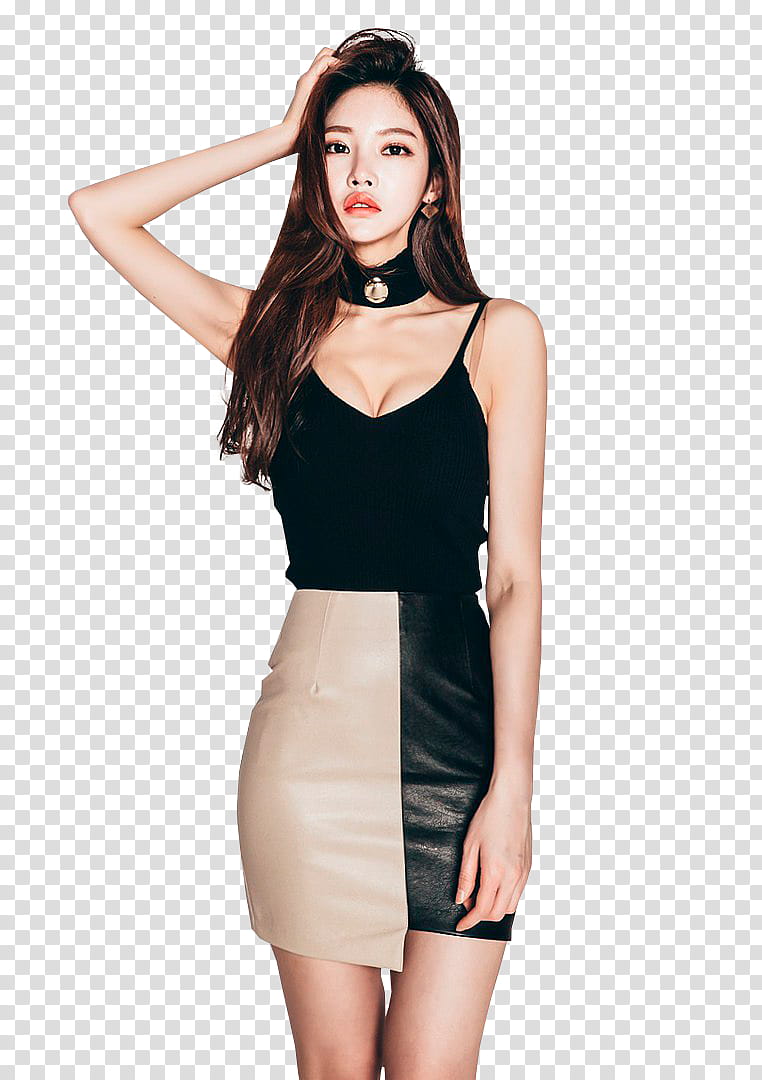PARK JUNG YOON, woman wearing black and brown spaghetti strap dress transparent background PNG clipart