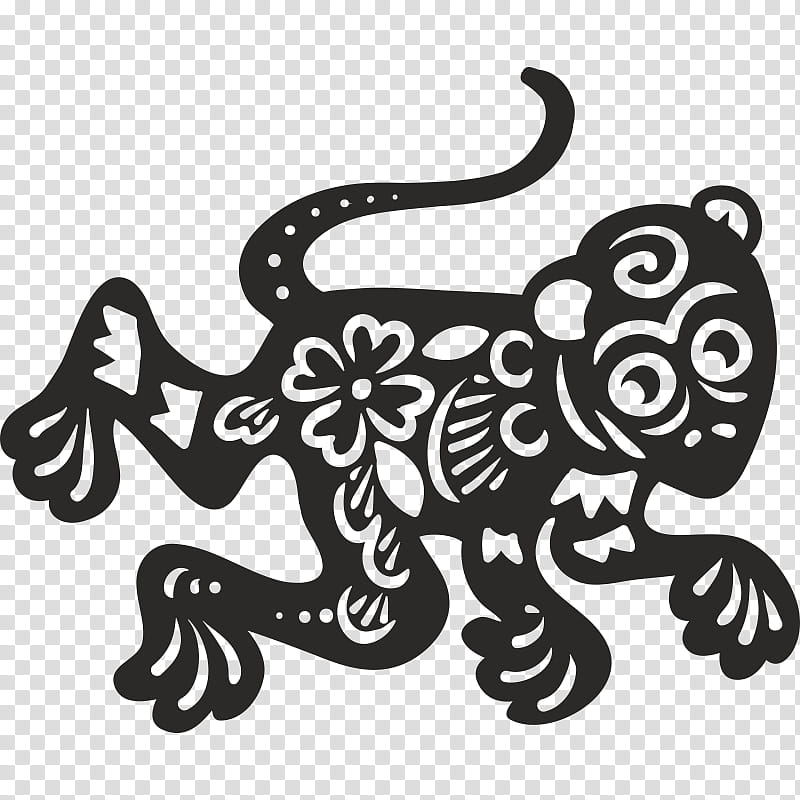 Chinese New Year Sticker, Papercutting, Monkey, Cartoon, Drawing, Painting, Blackandwhite, Temporary Tattoo transparent background PNG clipart