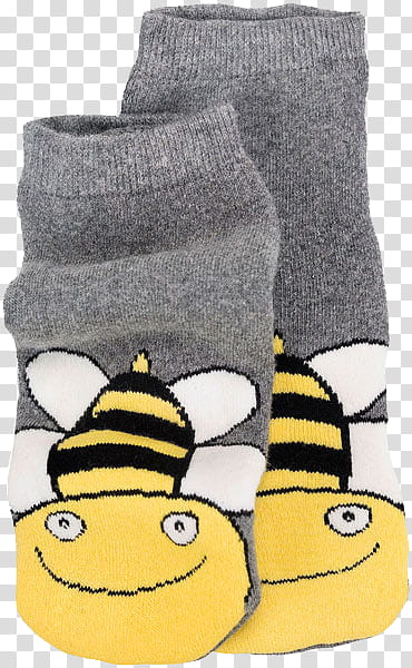 Oclothes, gray-and-yellow bee-printed foot socks transparent background PNG clipart
