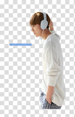 REBLUE EXO , man using white headphones transparent background PNG clipart