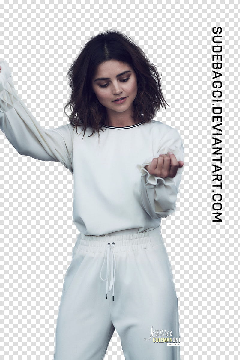 Jenna Coleman, woman wearing white tracksuit transparent background PNG clipart