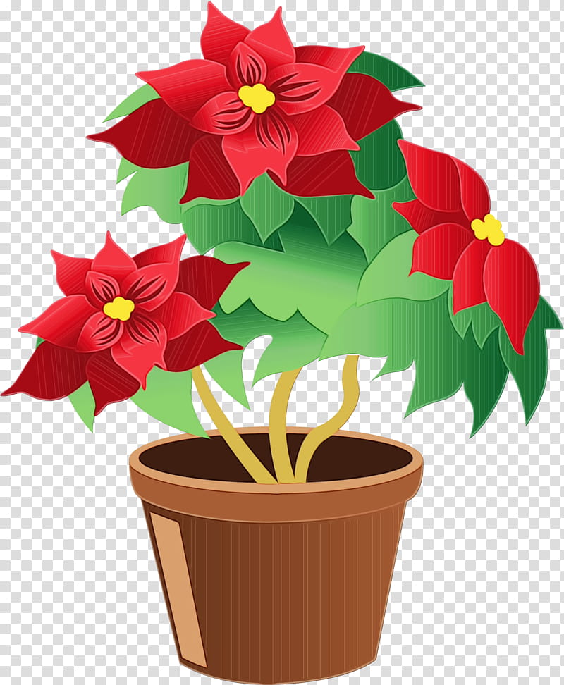 flower flowerpot poinsettia plant, Watercolor, Paint, Wet Ink, Petal, Houseplant, Flowering Plant, Impatiens transparent background PNG clipart